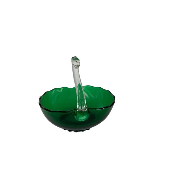 Vintage Green Glass Swan Bowl Clear Neck Jewelry Box Nut & Candy Home Decor - Picture 9 of 10
